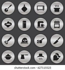 Set Of 16 Editable Cook Icons. Includes Symbols Such As Kitchen Glove, Cup, Husker And More. Can Be Used For Web, Mobile, UI And Infographic Design.