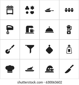 Set Of 16 Editable Cook Icons. Includes Symbols Such As Knife Roller, Knife, Hand Mixer. Can Be Used For Web, Mobile, UI And Infographic Design.