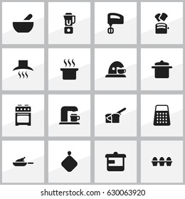 Set Of 16 Editable Cook Icons. Includes Symbols Such As Cup, Pot-Holder, Stove And More. Can Be Used For Web, Mobile, UI And Infographic Design.