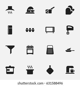 Set Of 16 Editable Cook Icons. Includes Symbols Such As Bakery, Soup Pot, Drink Maker And More. Can Be Used For Web, Mobile, UI And Infographic Design.