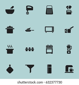 Set Of 16 Editable Cook Icons. Includes Symbols Such As Refrigerator, Slice Bread, Bakery And More. Can Be Used For Web, Mobile, UI And Infographic Design.