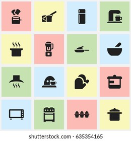 Set Of 16 Editable Cook Icons. Includes Symbols Such As Bakery, Drink Maker, Kitchen Hood And More. Can Be Used For Web, Mobile, UI And Infographic Design.