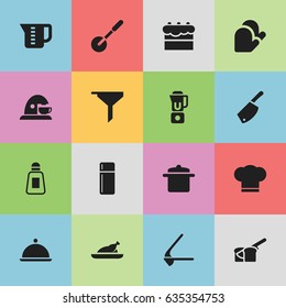 Set Of 16 Editable Cook Icons. Includes Symbols Such As Crusher, Cookware, Knife Roller And More. Can Be Used For Web, Mobile, UI And Infographic Design.