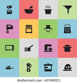 Set Of 16 Editable Cook Icons. Includes Symbols Such As Cookware, Kitchen Hood, Filtering And More. Can Be Used For Web, Mobile, UI And Infographic Design.
