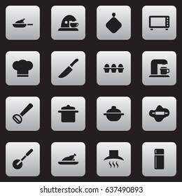 Set Of 16 Editable Cook Icons. Includes Symbols Such As Knife, Husker, Oven And More. Can Be Used For Web, Mobile, UI And Infographic Design.