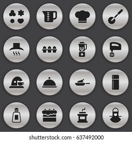 Set Of 16 Editable Cook Icons. Includes Symbols Such As Grill, Refrigerator, Shortcake And More. Can Be Used For Web, Mobile, UI And Infographic Design.