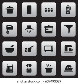 Set Of 16 Editable Cook Icons. Includes Symbols Such As Soup, Kitchen Hood, Agitator And More. Can Be Used For Web, Mobile, UI And Infographic Design.