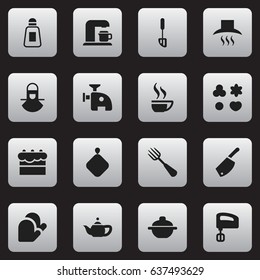 Set Of 16 Editable Cook Icons. Includes Symbols Such As Pot-Holder, Drink Maker, Rocker Blade And More. Can Be Used For Web, Mobile, UI And Infographic Design.