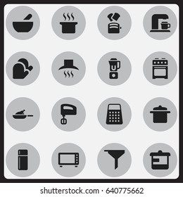 Set Of 16 Editable Cook Icons. Includes Symbols Such As Filtering, Shredder, Soup And More. Can Be Used For Web, Mobile, UI And Infographic Design.
