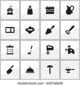 Set Of 16 Editable Cook Icons. Includes Symbols Such As Mocha Grinder, Meat Grinder, Husker And More. Can Be Used For Web, Mobile, UI And Infographic Design.