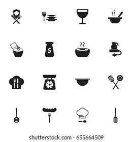 Set Of 16 Editable Cook Icons. Includes Symbols Such As Electric Kettle, Cooking, Strainer And More. Can Be Used For Web, Mobile, UI And Infographic Design.