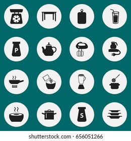 Set Of 16 Editable Cook Icons. Includes Symbols Such As Food Libra, Skimmer, Dishes And More. Can Be Used For Web, Mobile, UI And Infographic Design.