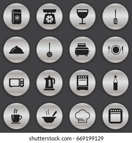 Set Of 16 Editable Cook Icons. Includes Symbols Such As Cooker, Coffee, Cooking Cap And More. Can Be Used For Web, Mobile, UI And Infographic Design.