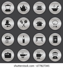 Set Of 16 Editable Cook Icons. Includes Symbols Such As Whisk, Fridge, Cooking Pot And More. Can Be Used For Web, Mobile, UI And Infographic Design.
