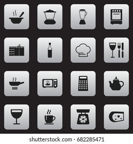 Set Of 16 Editable Cook Icons. Includes Symbols Such As Food Libra, Oven, Bowl And More. Can Be Used For Web, Mobile, UI And Infographic Design.