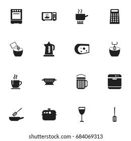 Set Of 16 Editable Cook Icons. Includes Symbols Such As Coffee, Goblet, Frying Pan And More. Can Be Used For Web, Mobile, UI And Infographic Design.