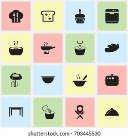 Set Of 16 Editable Cook Icons. Includes Symbols Such As Dish, Desk, Food And More. Can Be Used For Web, Mobile, UI And Infographic Design.