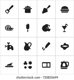 Set Of 16 Editable Cook Icons. Includes Symbols Such As Pig, Dough, Fried Chicken And More. Can Be Used For Web, Mobile, UI And Infographic Design.