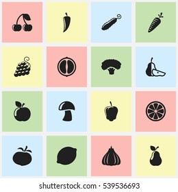 Set Of 16 Editable Cooking Icons. Includes Symbols Such As Berry, Chili, Sweet Pepper And More. Can Be Used For Web, Mobile, UI And Infographic Design.