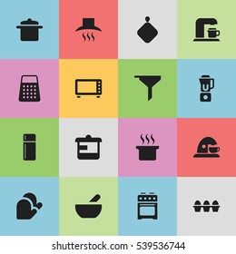 Set Of 16 Editable Cooking Icons. Includes Symbols Such As Cup, Pot-Holder, Soup And More. Can Be Used For Web, Mobile, UI And Infographic Design.