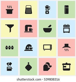 Set Of 16 Editable Cooking Icons. Includes Symbols Such As Kitchen Hood, Slice Bread, Stove And More. Can Be Used For Web, Mobile, UI And Infographic Design.
