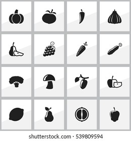 Set Of 16 Editable Cooking Icons. Includes Symbols Such As Sweet Pepper, Root Vegetable, Pear Piece And More. Can Be Used For Web, Mobile, UI And Infographic Design.