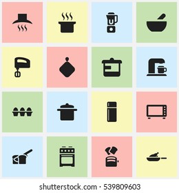 Set Of 16 Editable Cooking Icons. Includes Symbols Such As Slice Bread, Grill, Utensil And More. Can Be Used For Web, Mobile, UI And Infographic Design.