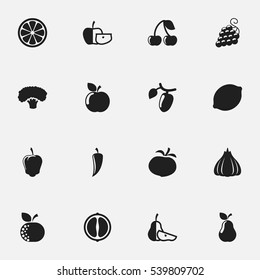 Set Of 16 Editable Cooking Icons. Includes Symbols Such As Sweet Pepper, Orange Slice, Onion And More. Can Be Used For Web, Mobile, UI And Infographic Design.