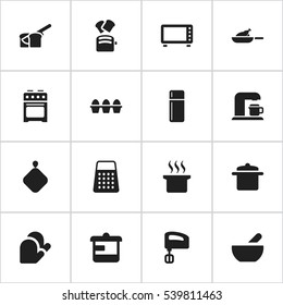 Set Of 16 Editable Cooking Icons. Includes Symbols Such As Cookware, Refrigerator, Shredder And More. Can Be Used For Web, Mobile, UI And Infographic Design.