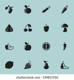 Set Of 16 Editable Cooking Icons. Includes Symbols Such As Barberry, Duchess, Fresh Fruit And More. Can Be Used For Web, Mobile, UI And Infographic Design.