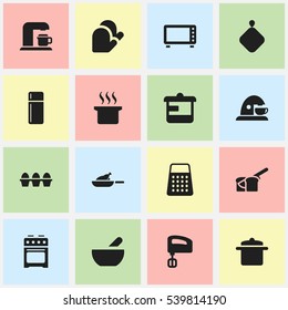 Set Of 16 Editable Cooking Icons. Includes Symbols Such As Drink Maker, Utensil, Stove And More. Can Be Used For Web, Mobile, UI And Infographic Design.
