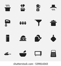 Set Of 16 Editable Cooking Icons. Includes Symbols Such As Hand Mixer, Agitator , Shredder. Can Be Used For Web, Mobile, UI And Infographic Design.