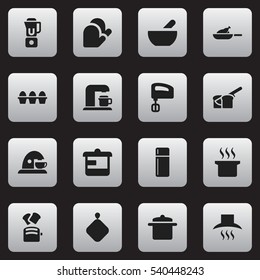 Set Of 16 Editable Cooking Icons. Includes Symbols Such As Refrigerator, Utensil, Agitator And More. Can Be Used For Web, Mobile, UI And Infographic Design.