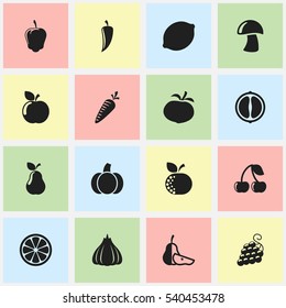 Set Of 16 Editable Cooking Icons. Includes Symbols Such As Lime, Berry, Pear Piece And More. Can Be Used For Web, Mobile, UI And Infographic Design.