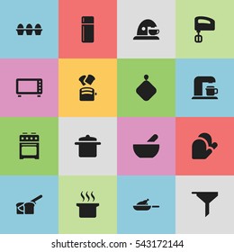 Set Of 16 Editable Cooking Icons. Includes Symbols Such As Cup, Agitator, Grill And More. Can Be Used For Web, Mobile, UI And Infographic Design.