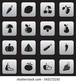 Set Of 16 Editable Cooking Icons. Includes Symbols Such As Sweet Fruit, Pear Piece, Gourd And More. Can Be Used For Web, Mobile, UI And Infographic Design.