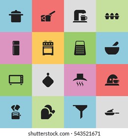 Set Of 16 Editable Cooking Icons. Includes Symbols Such As Grill, Stove, Cup And More. Can Be Used For Web, Mobile, UI And Infographic Design.