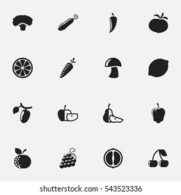 Set Of 16 Editable Cooking Icons. Includes Symbols Such As Barberry, Zucchini, Orange Slice And More. Can Be Used For Web, Mobile, UI And Infographic Design.