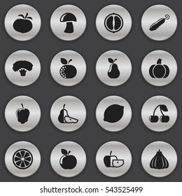 Set Of 16 Editable Cooking Icons. Includes Symbols Such As Gourd, Orange Slice, Berry And More. Can Be Used For Web, Mobile, UI And Infographic Design.