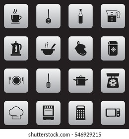 Set Of 16 Editable Cooking Icons. Includes Symbols Such As Oven, Beer, Grater And More. Can Be Used For Web, Mobile, UI And Infographic Design.