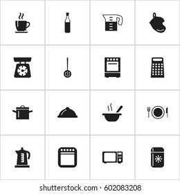 Set Of 16 Editable Cooking Icons. Includes Symbols Such As Fridge, Bowl, Cooker And More. Can Be Used For Web, Mobile, UI And Infographic Design.