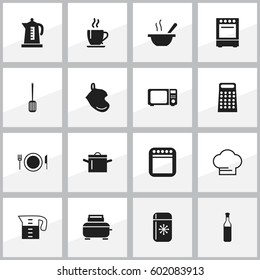 Set Of 16 Editable Cooking Icons. Includes Symbols Such As Kitchen Shovel, Pan, Bowl And More. Can Be Used For Web, Mobile, UI And Infographic Design.