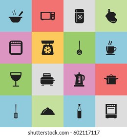 Set Of 16 Editable Cooking Icons. Includes Symbols Such As Dish, Toaster, Kitchen Shovel And More. Can Be Used For Web, Mobile, UI And Infographic Design.