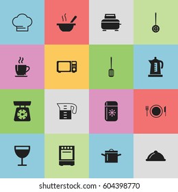 Set Of 16 Editable Cooking Icons. Includes Symbols Such As Plate, Kitchen Shovel, Cooking Cap And More. Can Be Used For Web, Mobile, UI And Infographic Design.