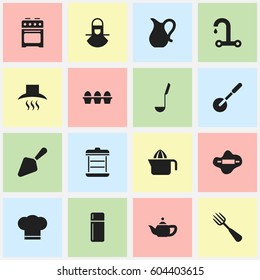 Set Of 16 Editable Cooking Icons. Includes Symbols Such As Dough, Knife Roller, Silverware And More. Can Be Used For Web, Mobile, UI And Infographic Design.