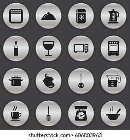 Set Of 16 Editable Cooking Icons. Includes Symbols Such As Oven, Wineglass, Dish And More. Can Be Used For Web, Mobile, UI And Infographic Design.