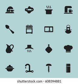 Set Of 16 Editable Cooking Icons. Includes Symbols Such As Soup Pot, Faucet, Drink Maker And More. Can Be Used For Web, Mobile, UI And Infographic Design.