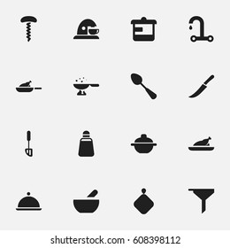 Set Of 16 Editable Cooking Icons. Includes Symbols Such As Cup, Saucepan, Spatula And More. Can Be Used For Web, Mobile, UI And Infographic Design.
