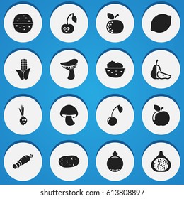 Set Of 16 Editable Cooking Icons. Includes Symbols Such As Tater, Amusing Garlic, Maize And More. Can Be Used For Web, Mobile, UI And Infographic Design.