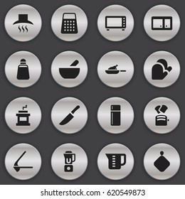Set Of 16 Editable Cooking Icons. Includes Symbols Such As Knife, Kitchen Hood, Sideboard And More. Can Be Used For Web, Mobile, UI And Infographic Design.